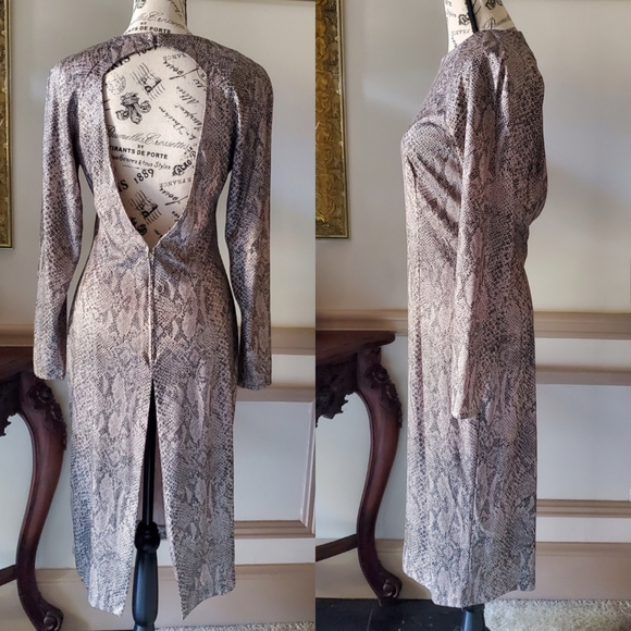 Vintage A.J. Bari snake print open back cocktail dress - Picture 2 of 16